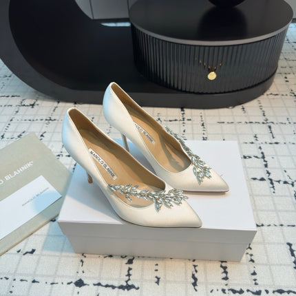 Lurum 90 White Satin Crystal Embellished Pumps 868664