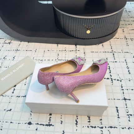 Hangisi 70 Pink Glitter Fabric Leather Jewel Buckle Pumps 912613