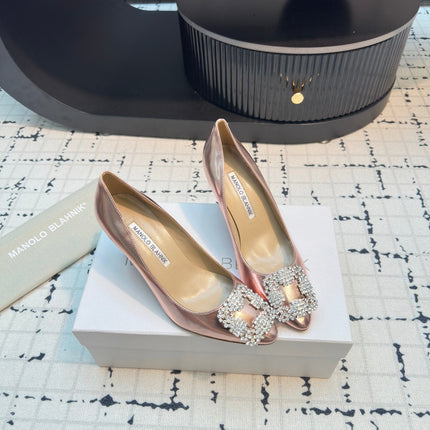 Hangisi 70 Rose Gold Metallic Leather Jewel Buckle Pumps 912618