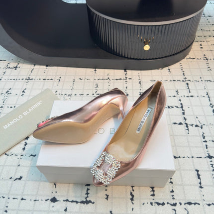 Hangisi 70 Rose Gold Metallic Leather Jewel Buckle Pumps 912618