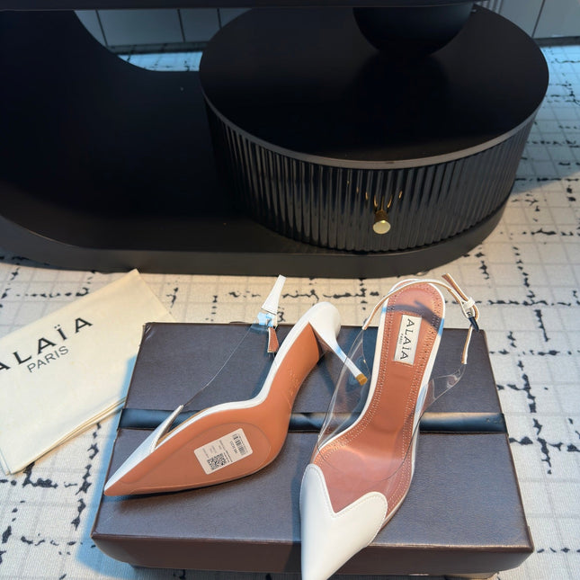 ALAIA HIGH SLINGBACK 25S 90 MM IN WHITE CALFSKIN