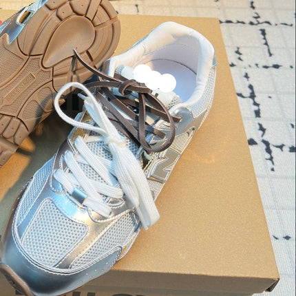 26S RUNNING SNEAKERS IN SILVER CALFSKIN AND WHITE MESH RUBBER SOLE