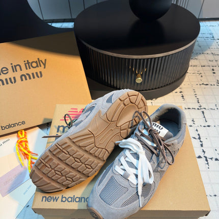 MIUMIU 26S RUNNING SNEAKERS IN GREY SUEDE AND MESH RUBBER SOLE