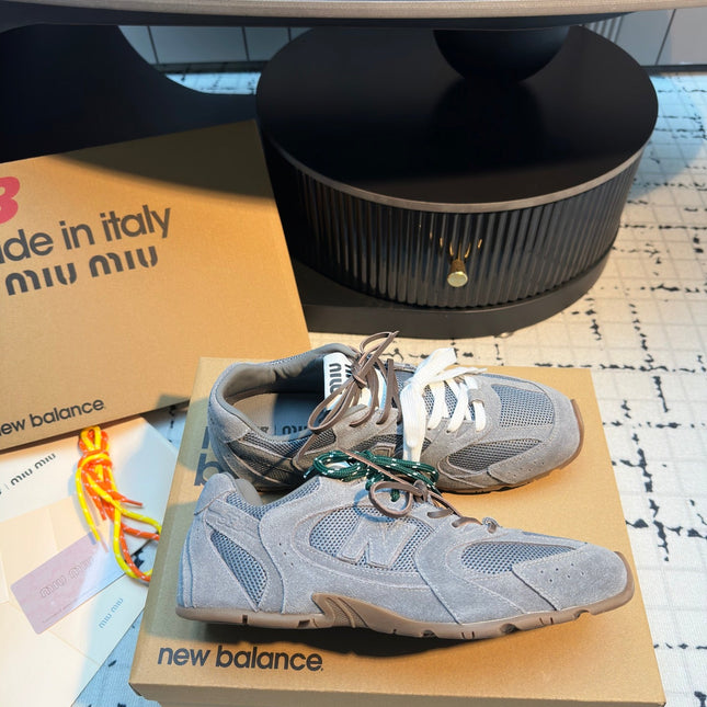 MIUMIU 26S RUNNING SNEAKERS IN GREY SUEDE AND MESH RUBBER SOLE