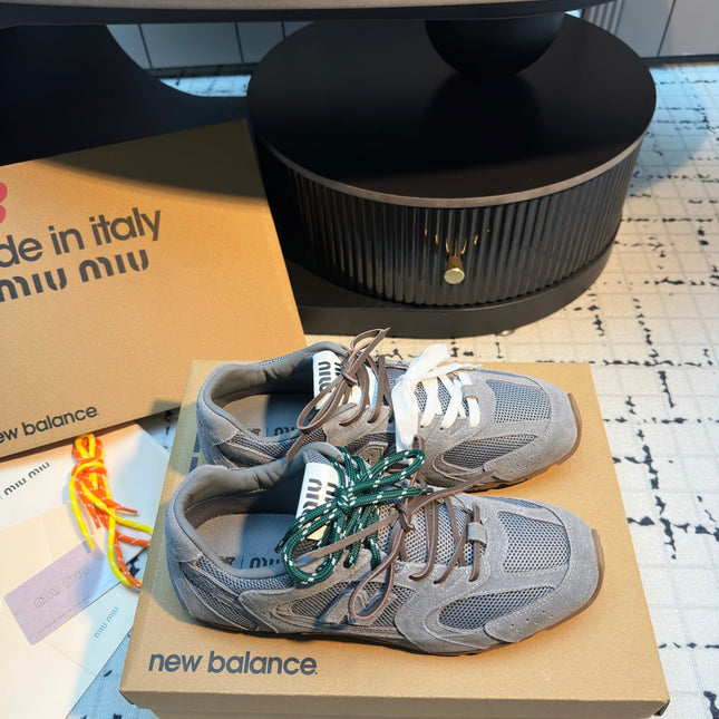 MIUMIU 26S RUNNING SNEAKERS IN GREY SUEDE AND MESH RUBBER SOLE