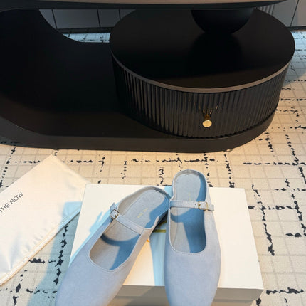 THE ROW 26S MARY JANE MULES 20MM IN LIGHT BLUE SUEDE