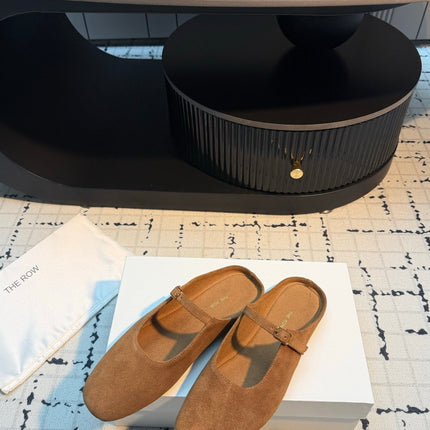 THE ROW 26S MARY JANE MULES 20MM IN CARAMEL BROWN SUEDE