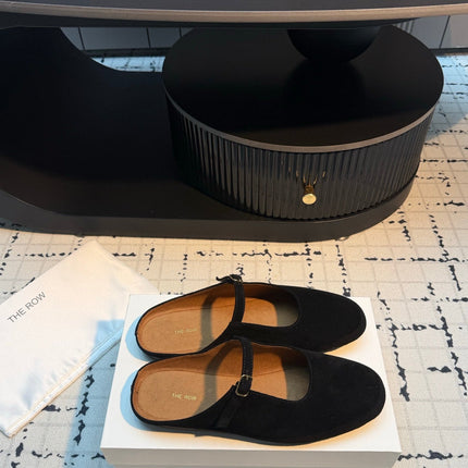 THE ROW 26S MARY JANE MULES 20MM IN BLACK SUEDE
