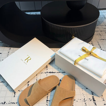 THE ROW 26S THONG SLIDE SANDALS IN BEIGE SUEDE