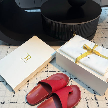 THE ROW 26S THONG SLIDE SANDALS IN DARK RED CALFSKIN