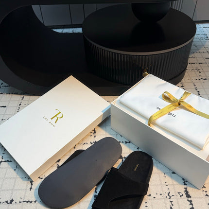 THE ROW 26S THONG SLIDE SANDALS IN BLACK SUEDE