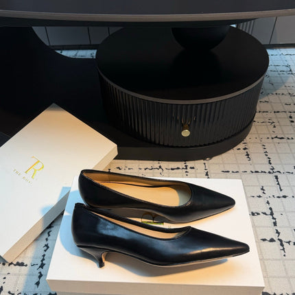 THE ROW 26S POINTED TOE HIGH HEELS 35MM IN BLACK CALFSKIN