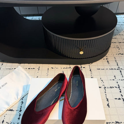 THE ROW 26S CLASSIC BALLET FLATS IN DARK RED VELVET
