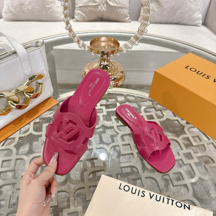 ISOLA FLAT SLIDE IN DARK PINK CALFSKIN