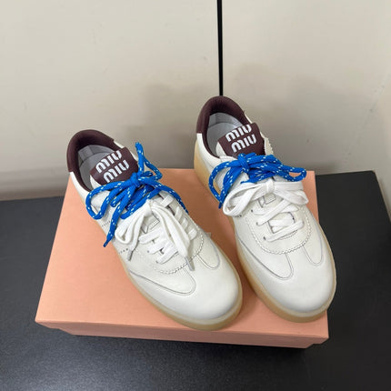 THICK-SOLED RETRO SNEAKERS IN WHITE MIX MERLOT SMOOTH LAMBSKIN