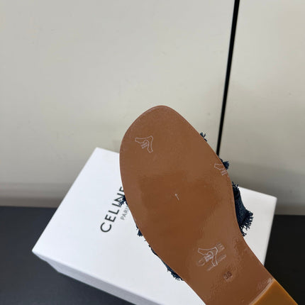 CELINE FLAT SANDALS IN BLUE TRIOMPHE DENIM
