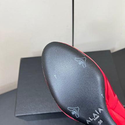 ALAIA WEDGE MULES 25S IN RED LAMBSKIN