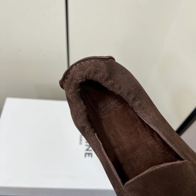 CELINE 26S MAILLON TRIOMPHE LOAFER IN DARK BROWN SUEDE