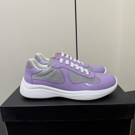 PRADA 26S SNEAKERS IN LIGHT PLUM PATENT CALFSKIN AND WHITE MESH