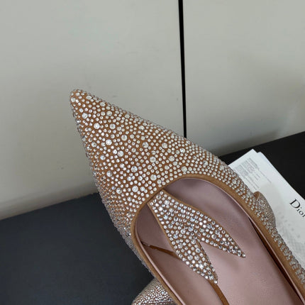 DIOR 26S POINTED-TOE HIGH HEELS 35MM IN NUDE SUEDE CRYSTAL
