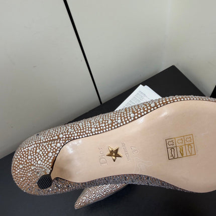 DIOR 26S POINTED-TOE HIGH HEELS 35MM IN NUDE SUEDE CRYSTAL