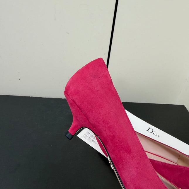 DIOR 26S POINTED-TOE HIGH HEELS 35MM IN RASPBERRY RED SUEDE GOLD HARDWARE