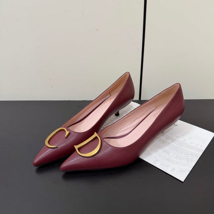 DIOR 26S POINTED-TOE HIGH HEELS 35MM IN DARK RED CALFSKIN GOLD HARDWARE