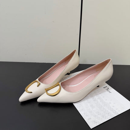 DIOR 26S POINTED-TOE HIGH HEELS 35MM IN CREAM WHITE CALFSKIN GOLD HARDWARE