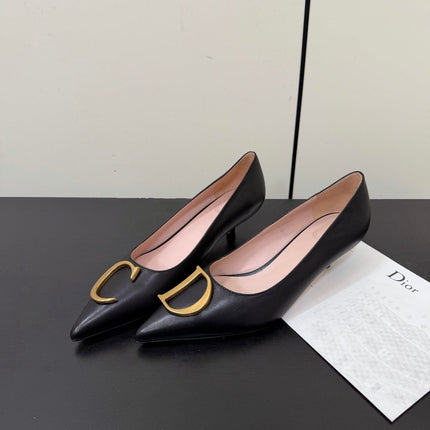 DIOR 26S POINTED-TOE HIGH HEELS 35MM IN BLACK CALFSKIN GOLD HARDWARE