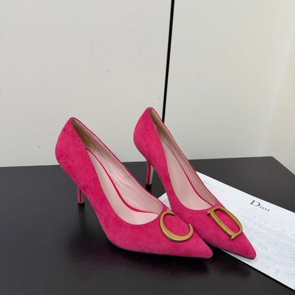 DIOR 26S POINTED-TOE HIGH HEELS 70MM IN RASPBERRY RED SUEDE GOLD HARDWARE