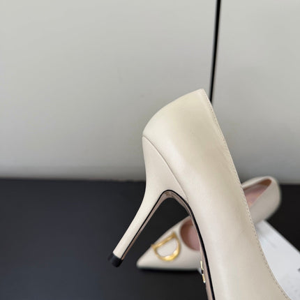 DIOR 26S POINTED-TOE HIGH HEELS 70MM IN CREAM WHITE CALFSKIN GOLD HARDWARE