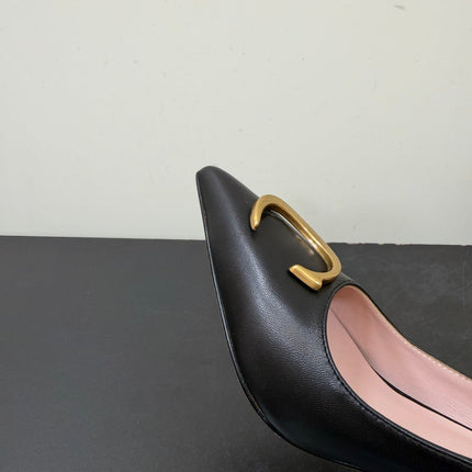 DIOR 26S POINTED-TOE HIGH HEELS 70MM IN BLACK CALFSKIN GOLD HARDWARE