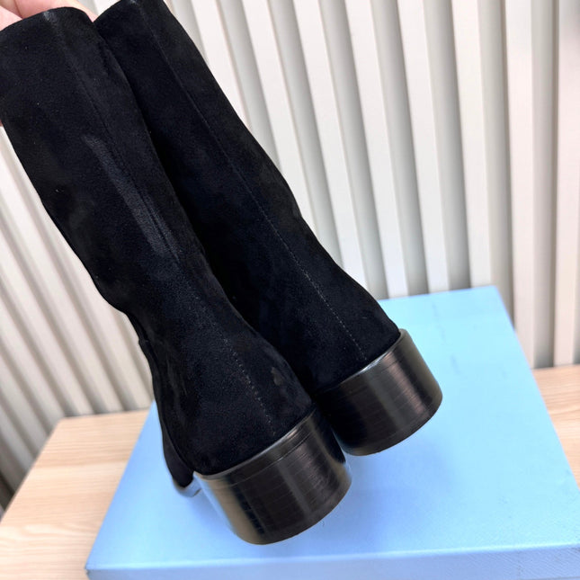 PRADA 25S LOW-CUT BOOTS IN BLACK SUEDE
