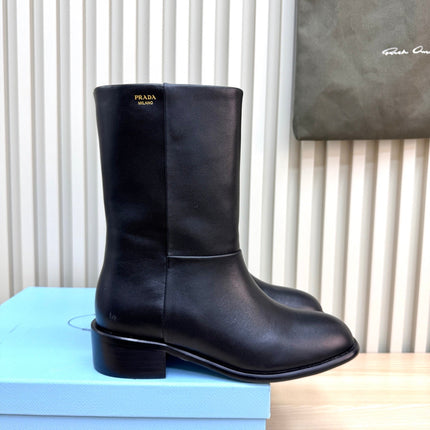PRADA 25S LOW-CUT BOOTS IN BLACK LAMBSKIN