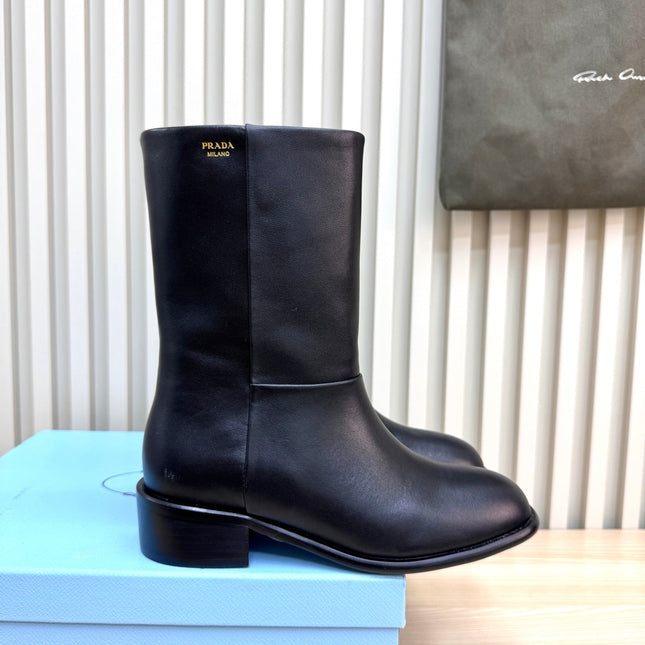 PRADA 25S LOW-CUT BOOTS IN BLACK LAMBSKIN