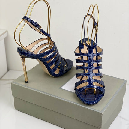 HIGH SANDAL 10 CM IN NAVY BLUE CALFSKIN