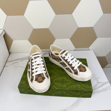 GG JULIO SNEAKER WITH WEB BROWN PATTERNED CANVAS