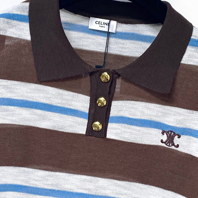 CELINE 26S STRIPED KNIT POLO TOP 327