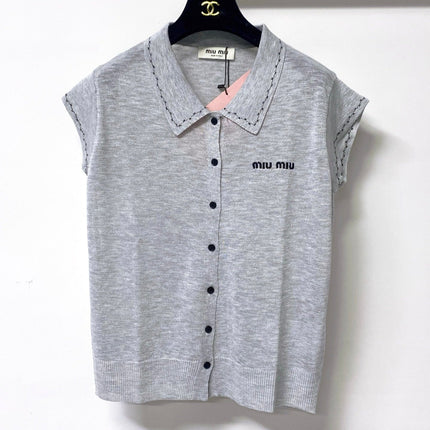 MIUMIU 26S SLEEVELESS KNIT POLO TOP 1167