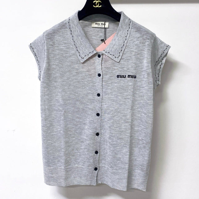 MIUMIU 26S SLEEVELESS KNIT POLO TOP 1167