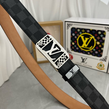 LV 25S BELT 35 MM IN BLACK MIX GREY CALFSKIN 593275