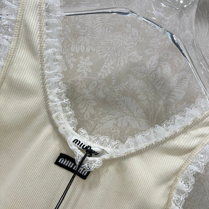 MIUMIU KNIT TANK TOP WITH RUFFLED TRIM 275104