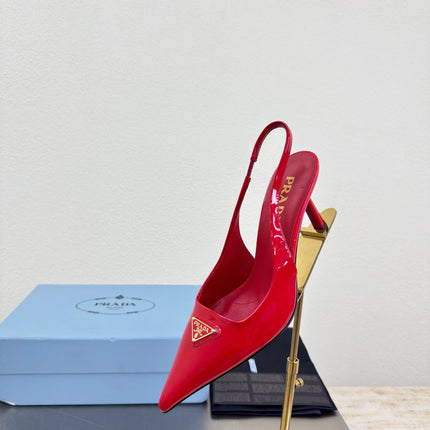 PRADA 26S SLINGBACK POINTED HEELS 75MM IN RED PATENT CALFSKIN