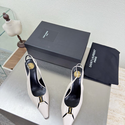 YSL 26S SLINGBACK HIGH HEELS 105 MM IN CREAM WHITE CALFSKIN