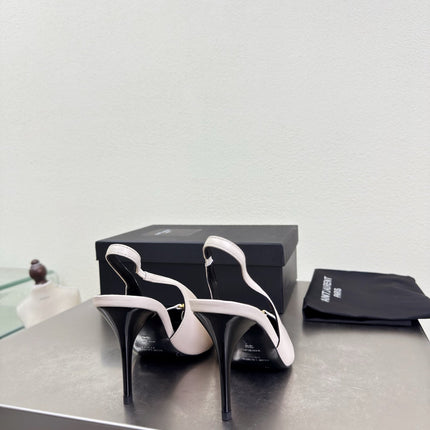 YSL 26S SLINGBACK HIGH HEELS 105 MM IN CREAM WHITE CALFSKIN