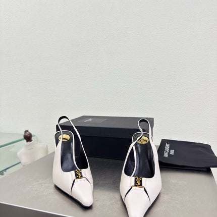 YSL 26S SLINGBACK HIGH HEELS 105 MM IN CREAM WHITE CALFSKIN