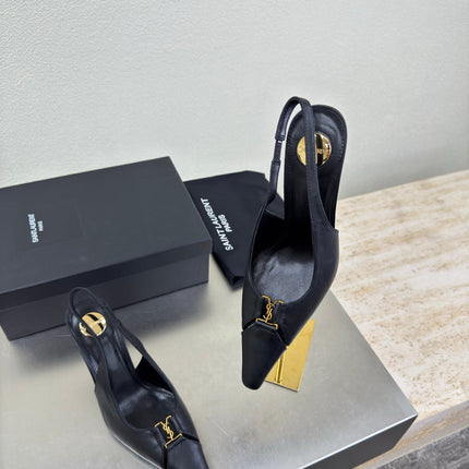 YSL 26S SLINGBACK HIGH HEELS 105 MM IN BLACK CALFSKIN