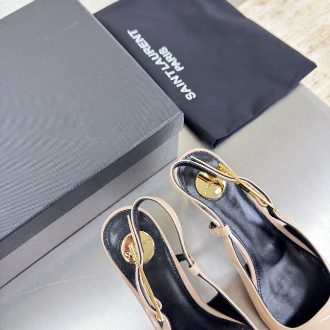YSL 26S SLINGBACK HIGH HEELS 75 MM IN NUDE BEIGE GLOSSY CALFSKIN