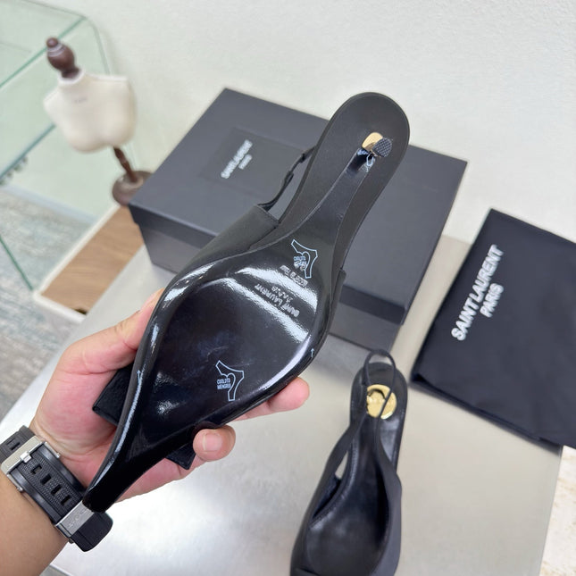YSL 26S SLINGBACK HIGH HEELS 55 MM IN BLACK SATIN