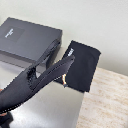 YSL 26S SLINGBACK HIGH HEELS 55 MM IN BLACK SATIN
